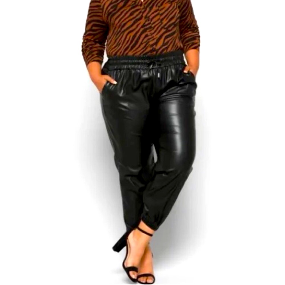 BLANKNYC Faux Leather Joggers 1X Black Edgy Streetwear Biker Moto Stretch NWT
